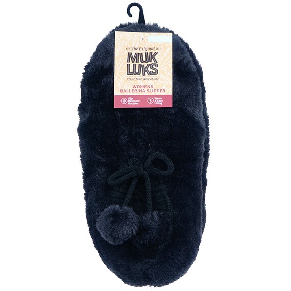 Faux Fur Ballerina Slipper -Ebony