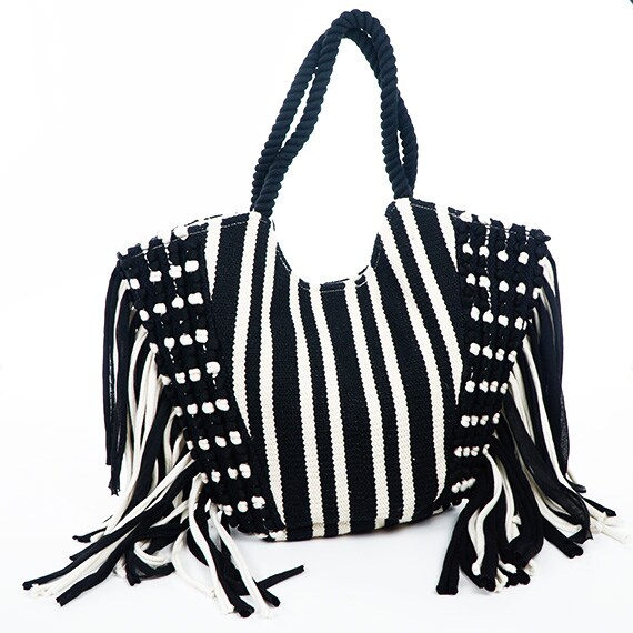 Tote Multi Woven Black And White PP $19.96