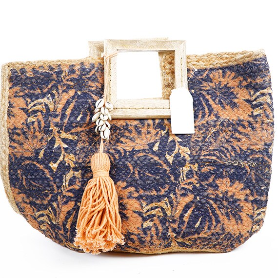 Tote Coral Tropical Printed Jute Square Handle PP $24.88