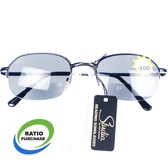 Unisex Black 2.00 Metal Rim Bi-Focal Readers Sunglasses