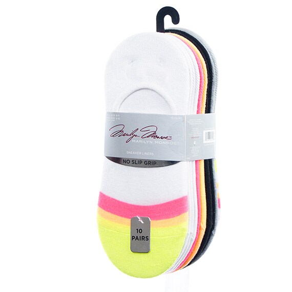 10Pk Stripe Mul2 Ladies 9-11 Liners Light Grey/Neon Pp $40