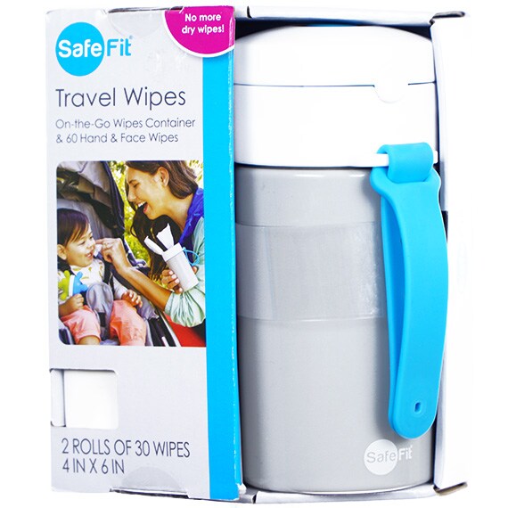 Travel Wipes On-The-Go Container With 60 Hand and Face Wipes