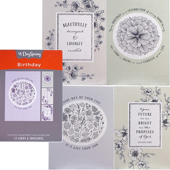 Birthday B&W Botanicals Cards And Envelopes 12PK 7.5