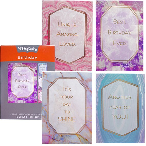 Birthday Marble & Geodes Cards And Envelopes 12PK 7.5