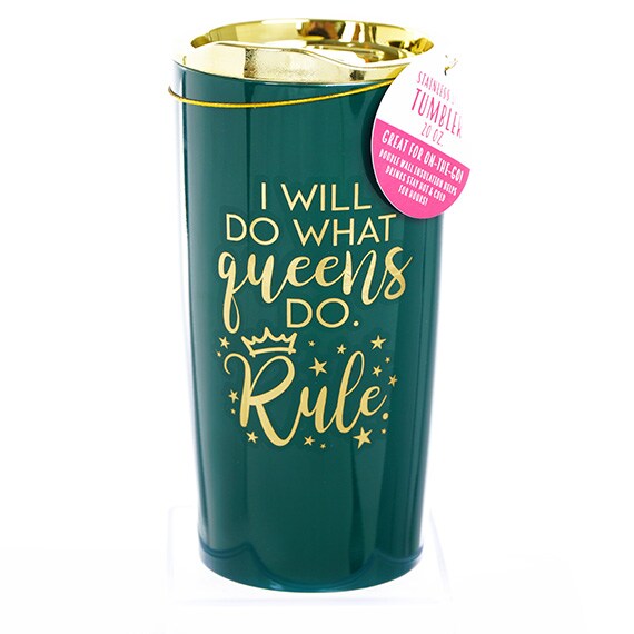I Will Do What Queens Do Rule Green Gold - Stainless Tumbler - 20OZ Electro Lid, Glossy Finish