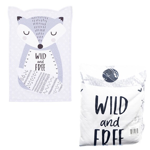 Little Love Fritz The Fox - Grey And White Knit Shaped Baby Blanket - Wild And Free 2.50x9.00x12.00