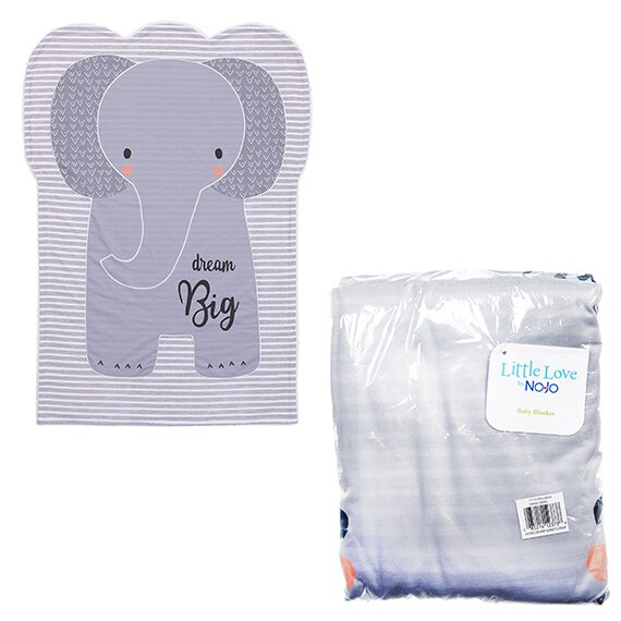 Little Love Emma The Elephant - Grey And White Knit Shaped Baby Blanket - Dream Big