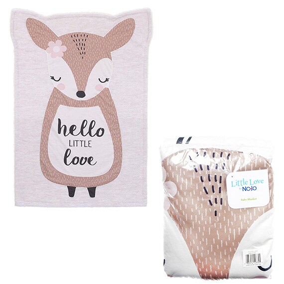 Little Love The Deer - Tan, Ivory And Pink Knit Shaped Baby Blanket - Hello Little Love 2.50x9.00x12.00