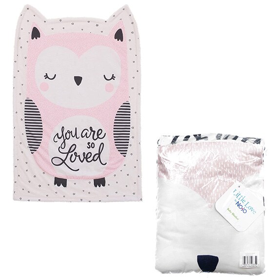 Little Love Olivia The Owl - Pink, White And Black Knit Shaped Baby Blanket - You Are Loved 2.50x9.00x12.00