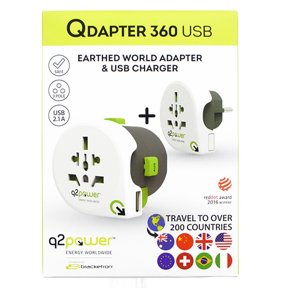 Qdapter 360 Earthed World Adapter & USB Charger