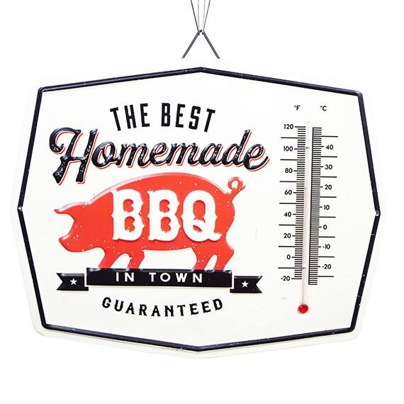 Metal Thermometer Rustic Die Cut Embossed With Screen Print Homemade BBQ 9