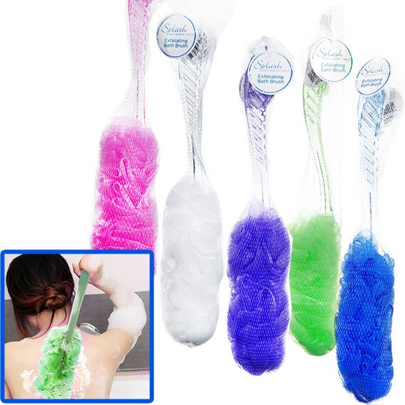 Mesh Sponge On Plastic Handle In Net Pouch Asst 4 Colors