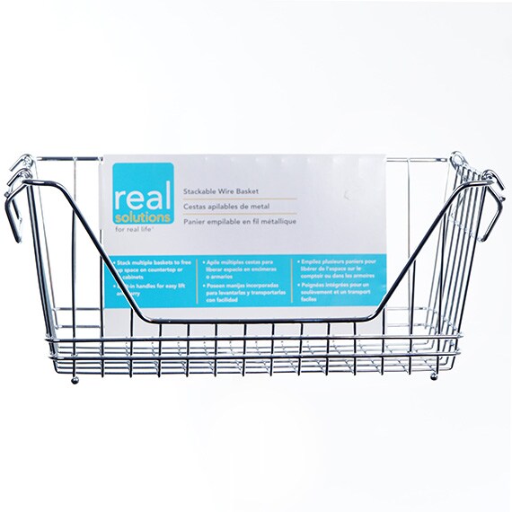 Real Solutions Silver Metallic Argent Métalisé Stacking Wire Basket