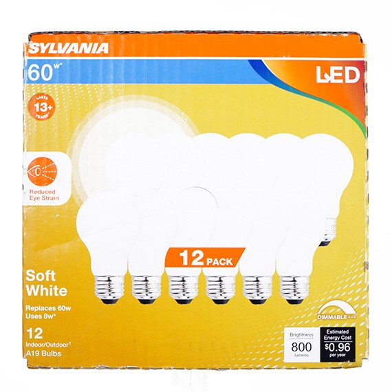 Sylvania Led A19 60W 800 Lumens Dimmable Indoor/Outdoor Soft White 12Pk UL CAN-US