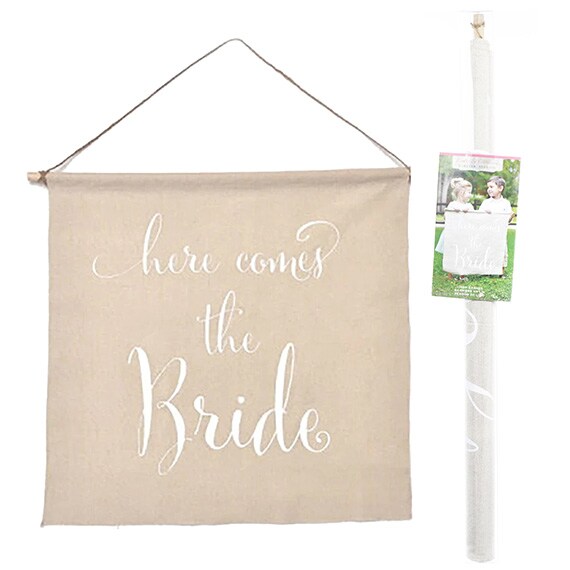 Here Comes the Bride Linen Banner, 28”x4”