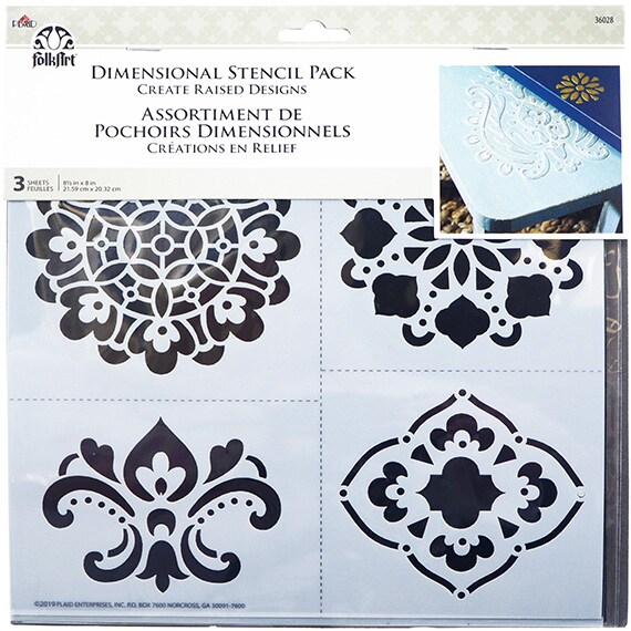 FOLK ART DIMENSIONAL STENCIL 3PC 8.5X8 PLASTIC