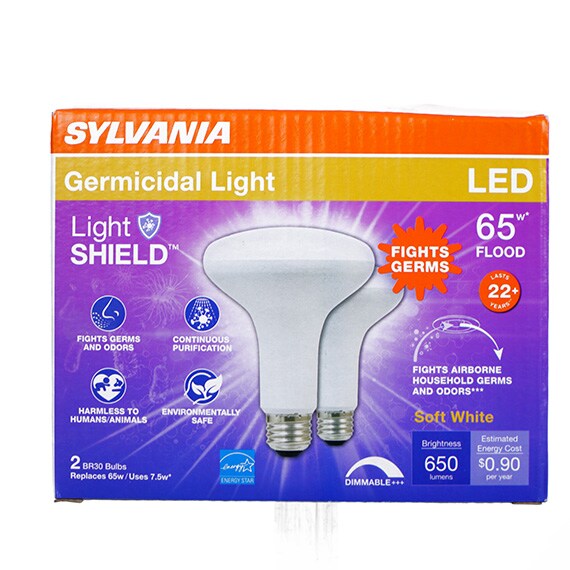 Sylvania LED BR30 65W 650 Lumens Dimmable Germicidal Light Soft White 2Pk UL US CDU