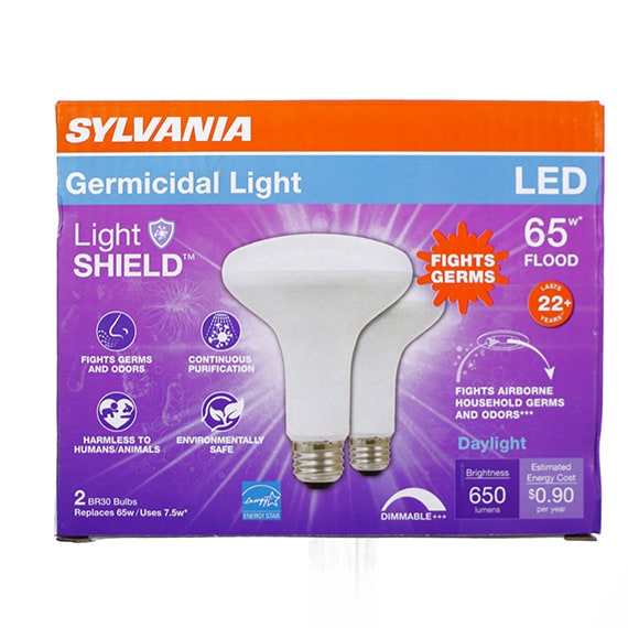 Sylvania LED BR30 65W 650 Lumens Dimmable Germicidal Light Daylight 2Pk UL US CDU
