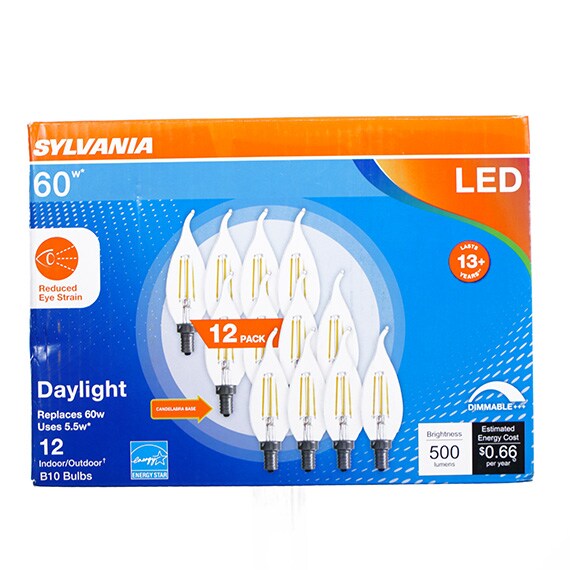 Sylvania LED B10 60W 500 Lumens Dimmable Daylight Décor Indoor Outdoor 12PK UL CAN-US