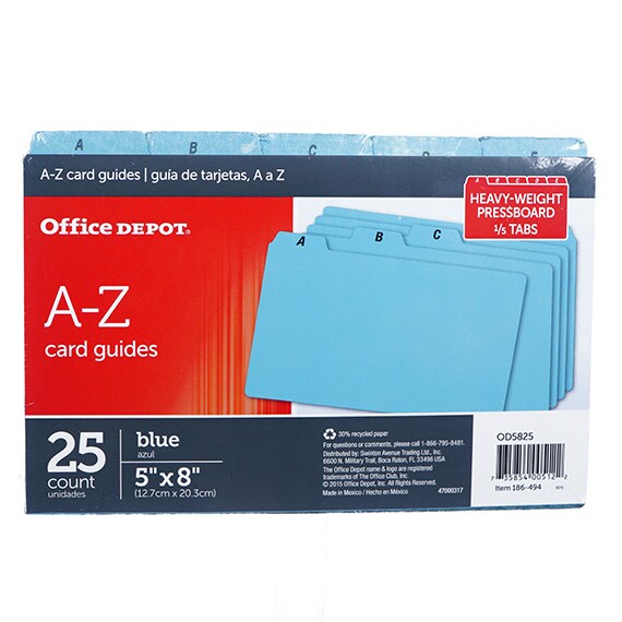 A-Z Card Guide 5X8 T2 Blue 25Div 6/St 36/Ct