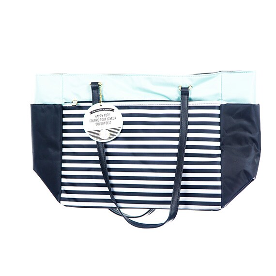 Happy Tote Pinstripe Black and White Mint HT900