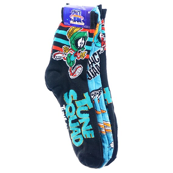Socks Space Jam 2 Marvin 3Pk Quarters Black - Blue Shoe Size 6-12