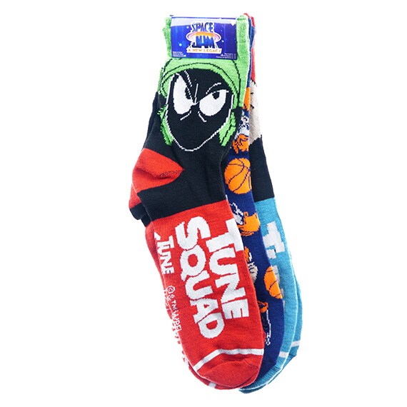 Socks Space Jam 2 Marvin Bugs Taz 3Pk Quarter Red, Blue, Turquoise Shoe Size 6-12