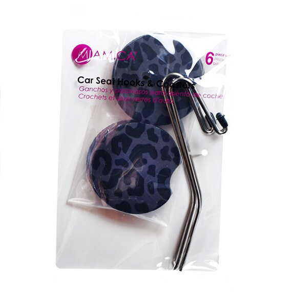 Black Leopard Car Seat Hooks & Coasters Accessories Kit 6PC