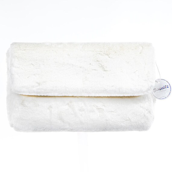 Furry Foldover Clutch Purse White
