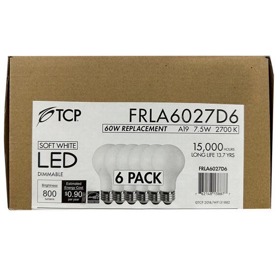 Led A19 800 Lumens 60Watt Soft White 6PK UL CAN-US