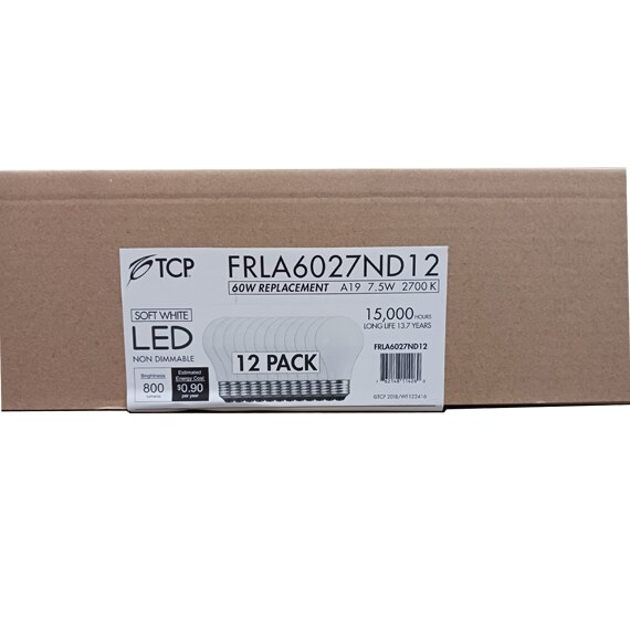 LED A19 800 Lumens 60Watt Soft White 12PK UL CAN-US