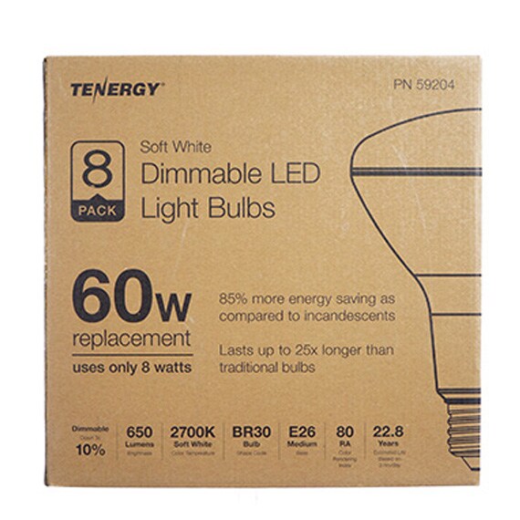 8PK Tenergy BR30 60 Watt Equiv 650 Lumens Dimmable LED Flood Light Bulb Soft White UL US Certified -RSO