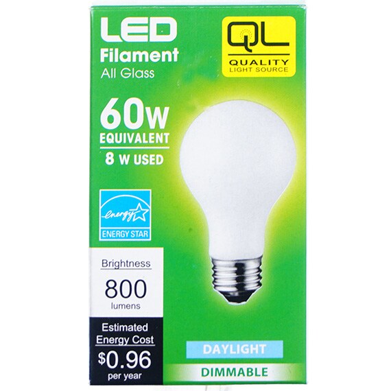 LED A19 8W 800 Luments Daylignt Dimmable UL US CS PK 12