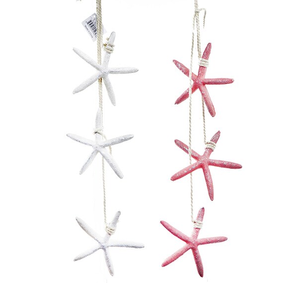 Triple Resin Starfish On Rope ASST 2 Styles White, Coral
