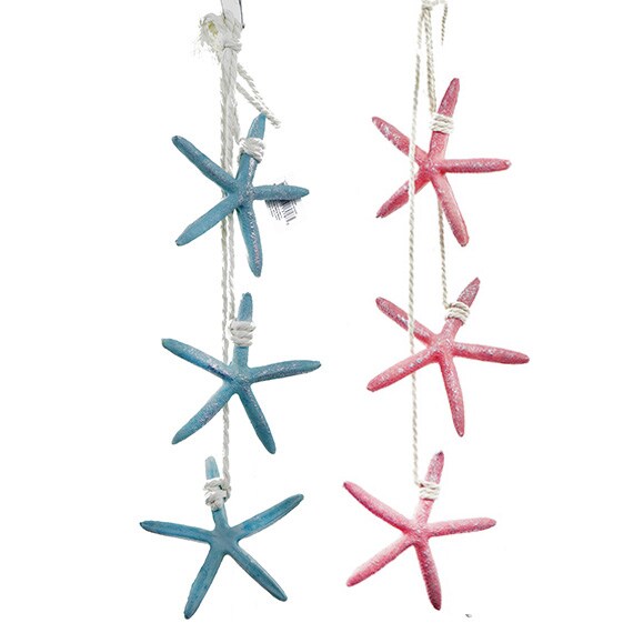 Triple Resin Starfish On Rope ASST 2 Styles Pink, Blue
