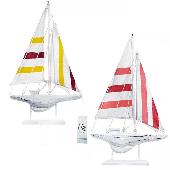 12 In Wooden Sailboat Décor ASST 2 Styles