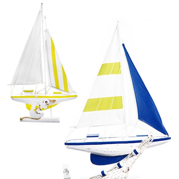 Wooden Sailboat Décor Yellow/White ASST Sizes 16.5 in 24 in