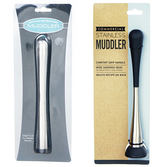 Muddler Stainless Steel with Black Heavy Duty Plastic Tip STYLES VARY