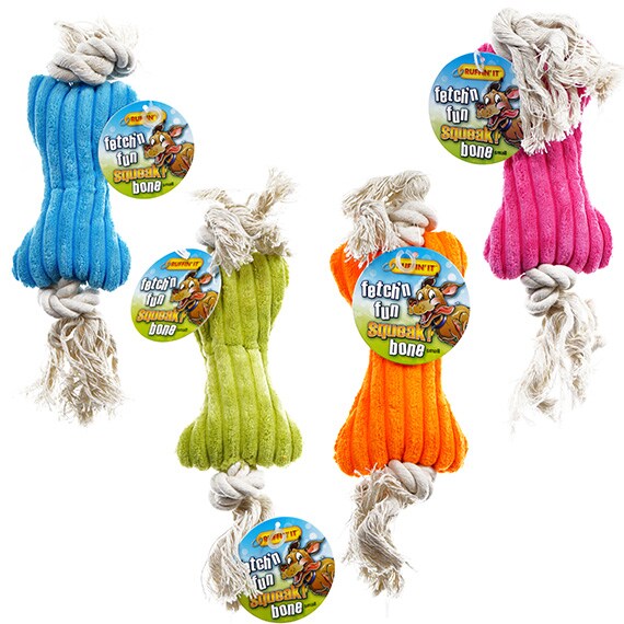 Fetch'n Fun Plush Squeeky Bone With Rope Asst