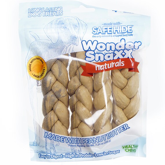 Wonder Snaxx Naturals Safe Hide Braids Real Peanut Butter LG 4Ct, 7.24 oz Exp. 08/30/2023