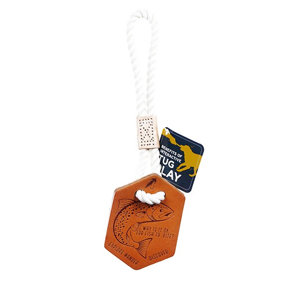 Top Grain Medallion Leather Dog Toy, Fish, 13”x3.5”