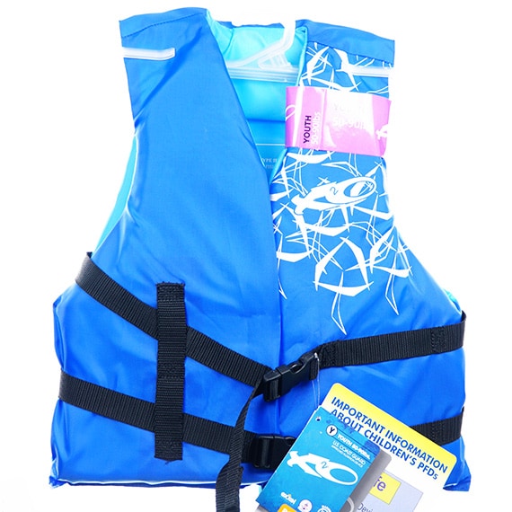 Youth Life Vest 50-90 LBs Floataion Water Safety Fully Adjustable Blue