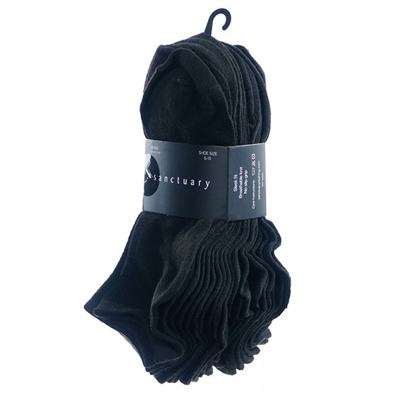 Ladies 4-10 Qtr Cut 10Pk Socks Black PP $32.00