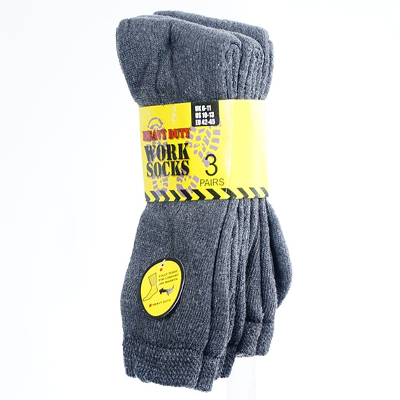 Heavy Duty Work Socks 3PK Size 10-13 -Gray