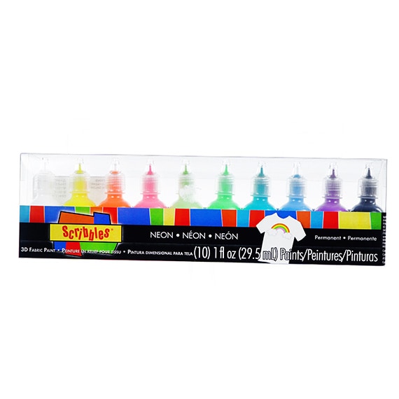 3D Fabric Paint 1FL OZ Neon 10 Pack