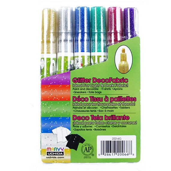 Fabric Marker Set Fine Pt Glitter 6Pk Multi-Color/ No COO on carton