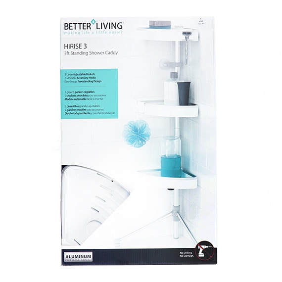 3' Standing Shower Caddy White With Rust Free Aluminum RSA