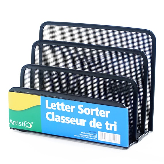 Desktop Letter Sorter, Mesh Metal -Black