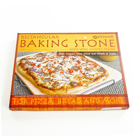 RSO-Rectangular Pizza & Baking Stone 15in x 12in With Wire Handle Frame