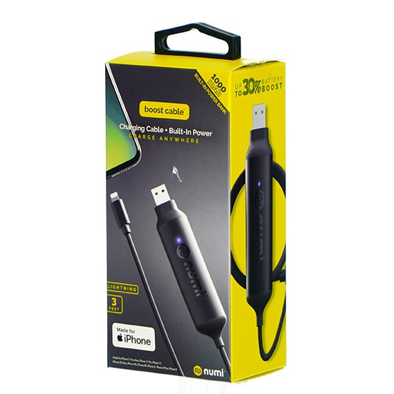 Lightning Cable with 1000mAH Built-in Power Bank 3Ft
